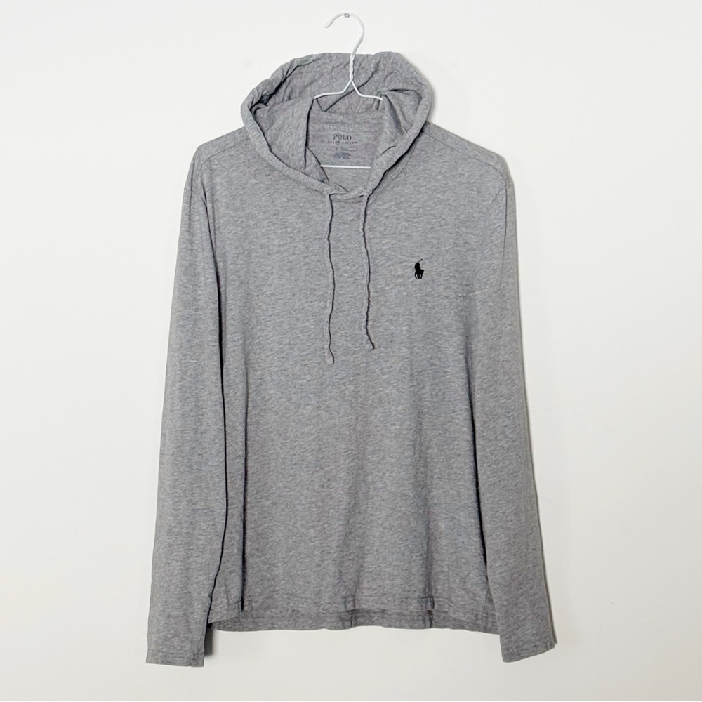 POLO Ralph Lauren Men Gray Cotton Hoodie Long Sleeve Sweater MEDIUM Preppy